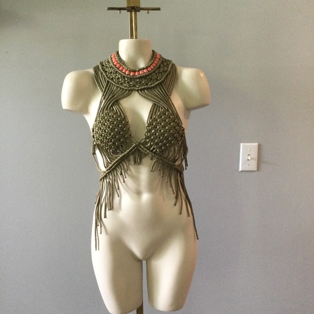 Handmade Olive Green Macrame Halter Top
